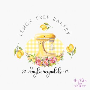 Bakery Lemons Logo, Cake Cupcakes Cookies Logo, Floral Bakery Logo, Custom Cake Logo, Perfect For Bakery, Yellow Mixer Floral Bakery Logo