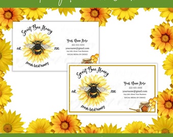 Sunflower Bee Honey Business Card Editable Template,  Add Your Name To Card, Local Honey  Floral Organic Natural Honey Products