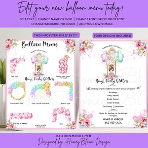 Balloon Artist Design Menu, New Event Flyer, Branding Business Party Supplies Rentals, Bridal Baby Birthday, Kids Weddings Info Flyer Menu