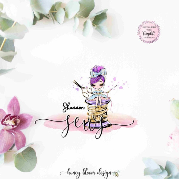 Sewing Logo, Cute Sewing Business  Logo, Seamstress Branding Business Home Sewing Crafter Business Logo Tailor Dressmaker Embroiderer