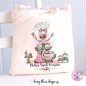 Cakes Cookie  Bakery  Logo, Bakery Branding Business, Custom Bakery Shop Logo, Dark Skin Pink Hair Cutie. Mixer Cupcakes Icons, Specialties