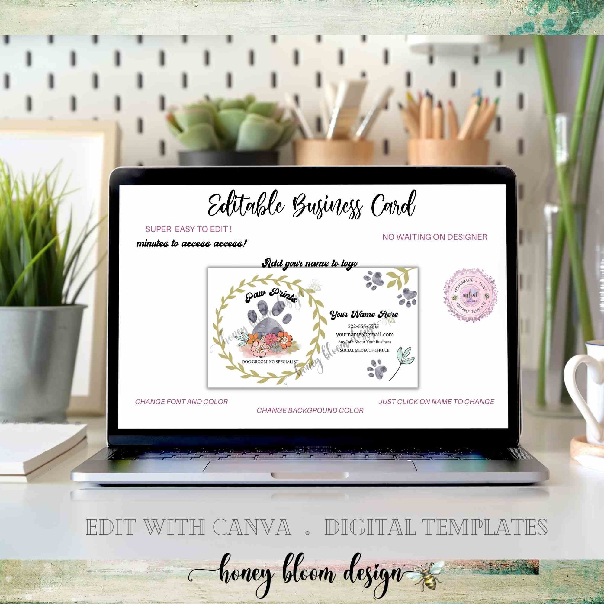 Dog Business Card Editable Template Modern Fonts Dog Paw Add - Etsy