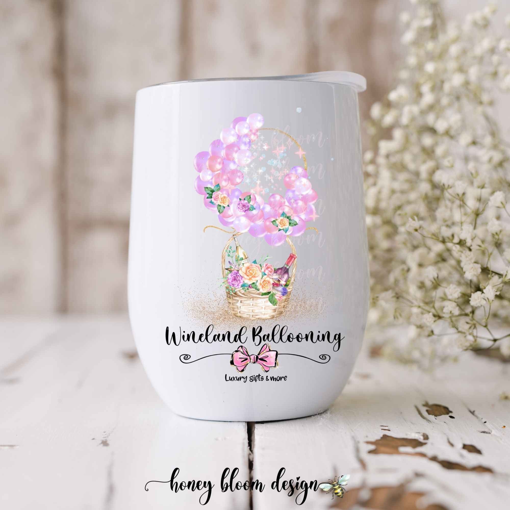 Wine Flowers Gift Basket Balloons Logo Glam Pink Floral Etsy