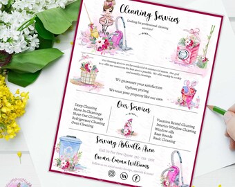 Ulotka Brunette Cleaning, Ulotka informacyjna o artykułach do czyszczenia odkurzaczy, Ulotka Color Cleaning Service, Dodaj swoje informacje o firmie sprzątającej Must Have