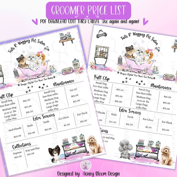Dog Groomer Price Sheet Etsy