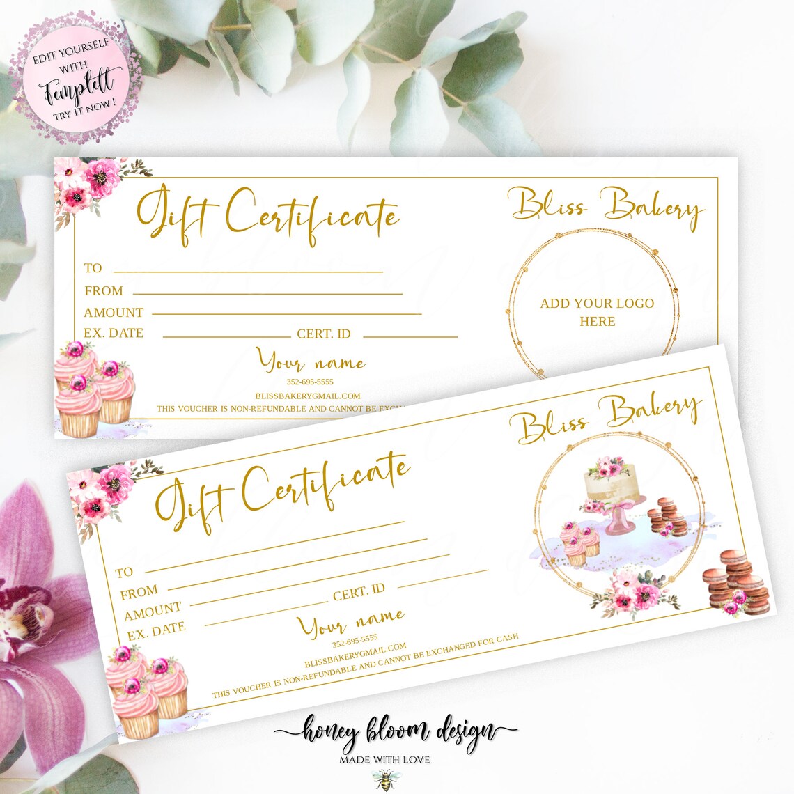 Cake Bakery Gift Voucher Add Your Logo to Voucher Gift Etsy