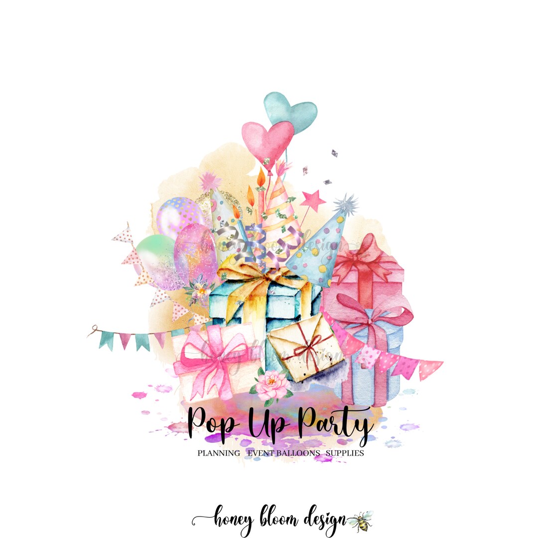 Party Event Planner Supplies Logo, Colorful Boxes Balloons Party Hats