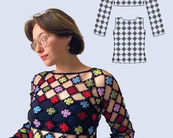 The Agnes Top Pattern, Crochet Granny Square Crop Shirt (PDF Pattern)