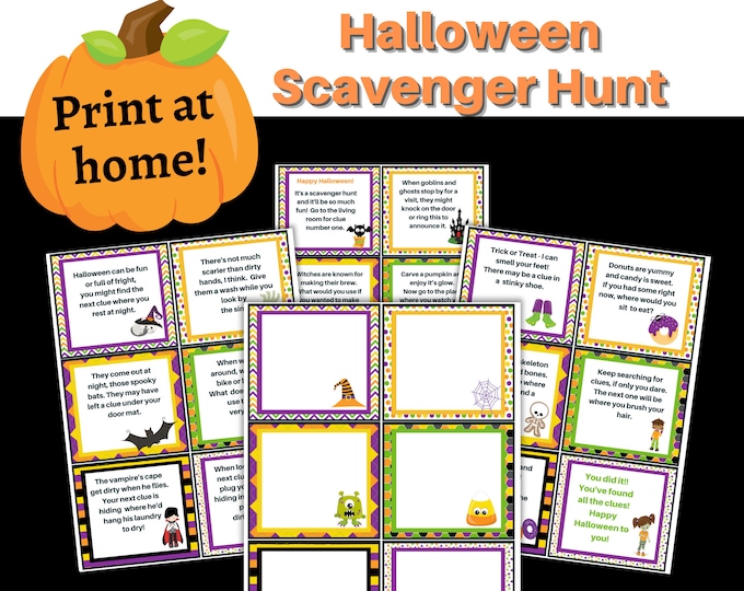 Halloween Scavenger Hunt Clue Cards for Kids (printable PDF) - Etsy
