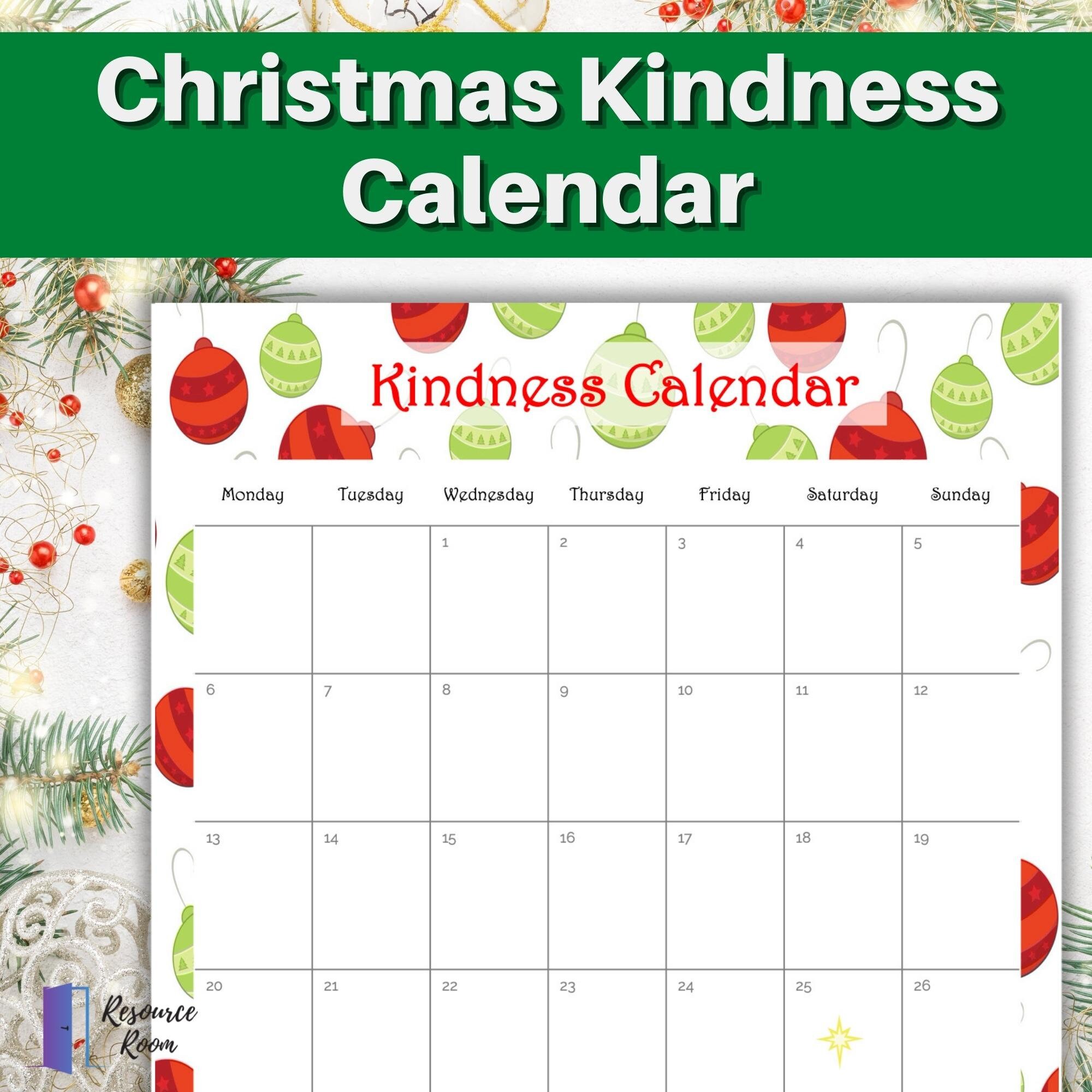 Christmas Kindness Calendar Random Act of Kindness Tracker Christmas