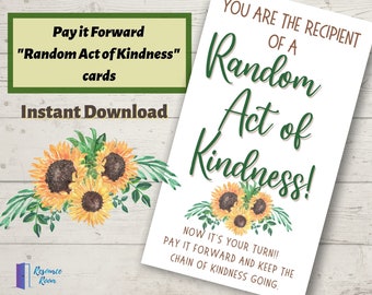 Random Act of Kindness Card | Sunflower Kindness Card | Printable Kindness Card