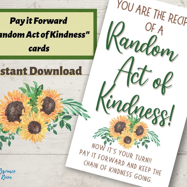 Random Act of Kindness Card | Sunflower Kindness Card | Printable Kindness Card