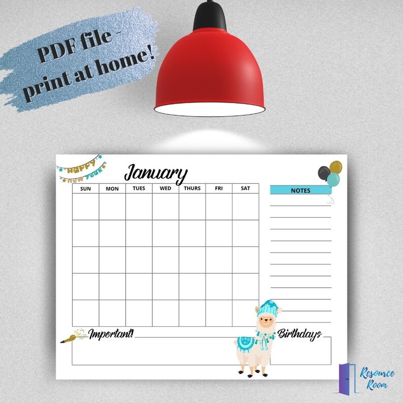 Llama Monthly Calendar | Undated, Monthly Llama Calendar | Printable ...