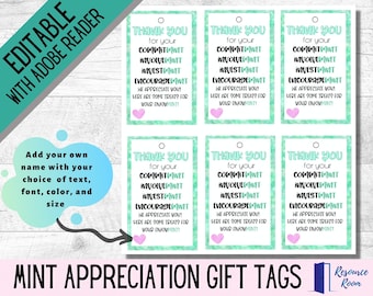 MINT Appreciation Gift Tags, Editable Mint Gift Tags, Printable Mint Appreciation Gift Tags