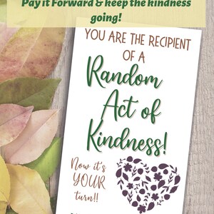 Random Act of Kindness Cards: Printable Pay It Forward Notes (PDF) - Etsy