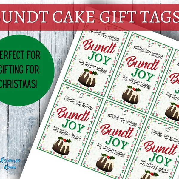 Bundt Cake Gift Tags, Nothing Bundt Joy Tags, Teacher Appreciation, PTO, PTA Gift Tags, Printable Christmas Gift Tags