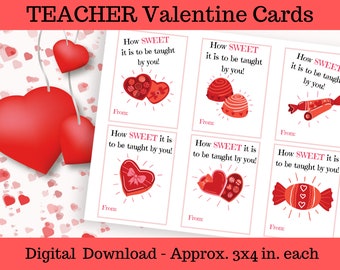 Teacher Valentine Cards - How SWEET it is to be TAUGHT by you! - Digital Download - Printable Valentines for Teachers