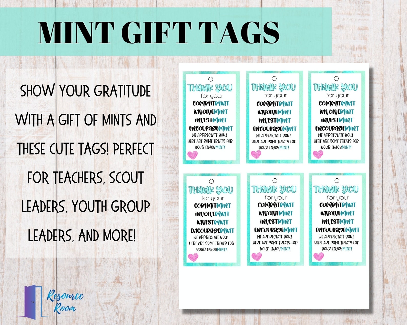 MINT Appreciation Gift Tags, Editable Mint Gift Tags, Printable Mint