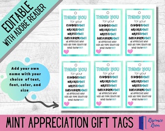 MINT Appreciation Gift Tags, Editable Mint Gift Tags, Printable Mint Appreciation Gift Tags