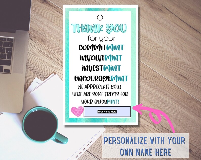 Mint Appreciation Gift Tags: Editable Thank You Tags - Etsy