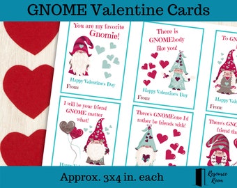 Gnome Valentine Card Printable, Instant Download, Printable Valentine for Kids, Gnome Valentines