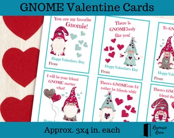 Gnome Valentine Cards: Printable Kids Valentines (Digital Download)