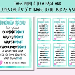 Mint Appreciation Gift Tags: Editable Thank You Tags - Etsy
