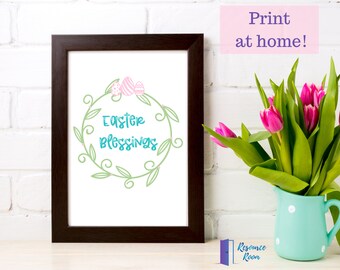 Easter Blessings, Printable Art, Instant Download, Easter Spring Art, Easter Digital Print