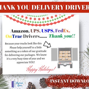 Thank you sign for delivery drivers! INSTANT DOWNLOAD Print at home sign for snack & drink thank you baskets for delivery drivers
