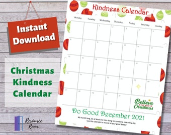 Christmas Kindness Calendar | Random Act of Kindness Tracker | Christmas Acts of Kindness | Christmas Kindness Tracker | Advent Kindness