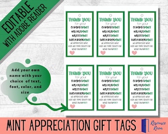 MINT Appreciation Gift Tags, Editable Mint Gift Tags, Printable Mint Appreciation Gift Tags