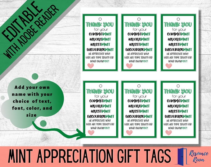Thank You for Your Commitment Gift Tag, Boss Mint Gift Tag, Volunteer ...