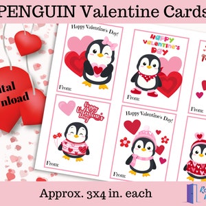 Pinguïn Valentijnskaarten, Valentijnsdag voor kinderen, Afdrukbare Pinguïn Valentijnskaarten