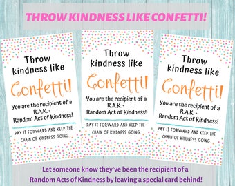 Throw Kindness Like Confetti Random Act of Kindness Cards