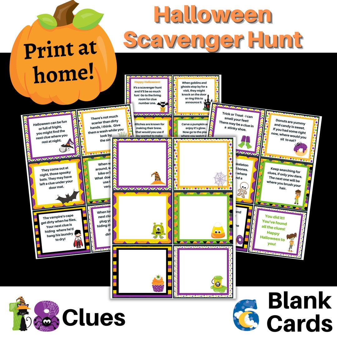 Halloween Scavenger Hunt Cards - Printable Halloween Scavenger Hunt ...