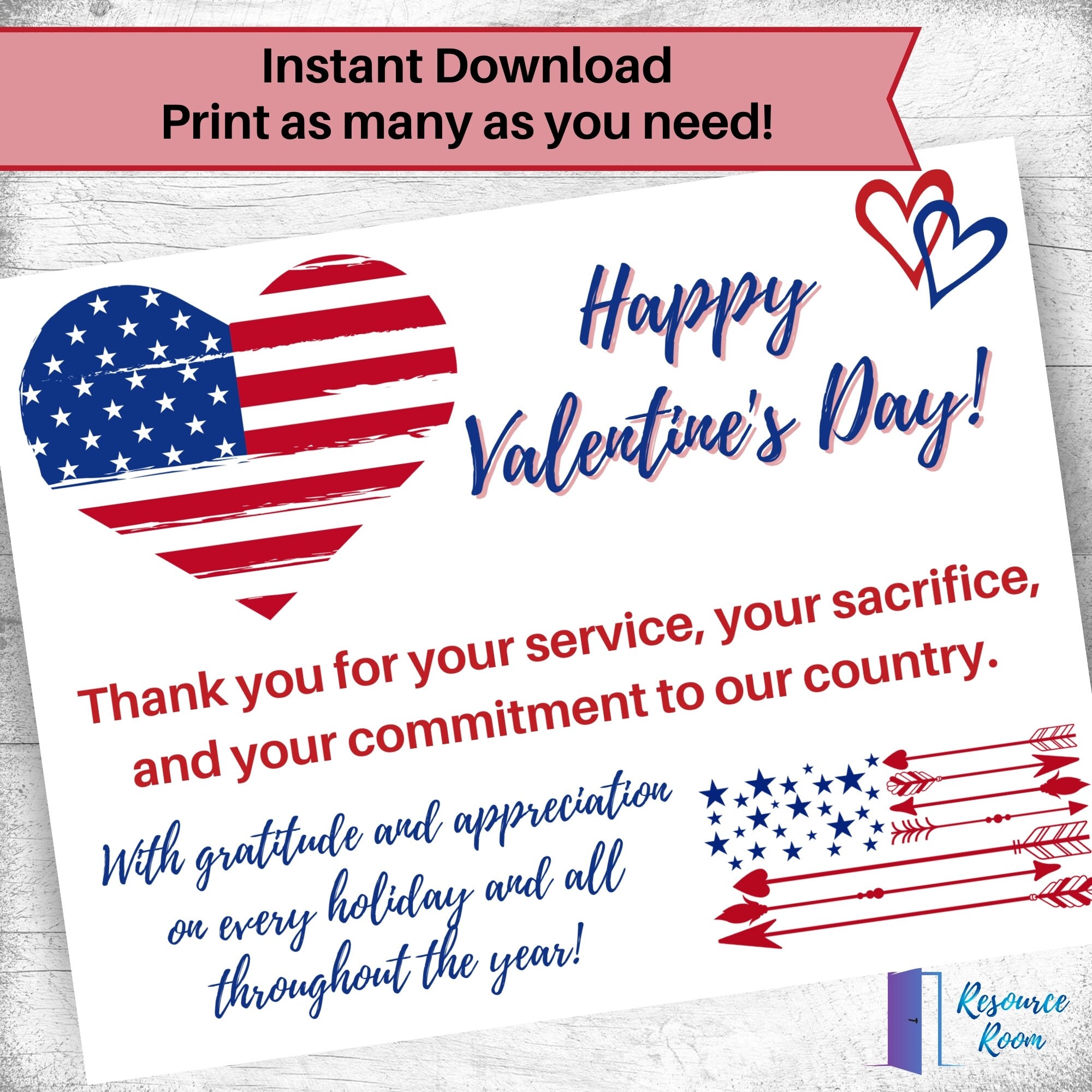 Soldier Military Valentine's Day Card Digital Download Valentine's