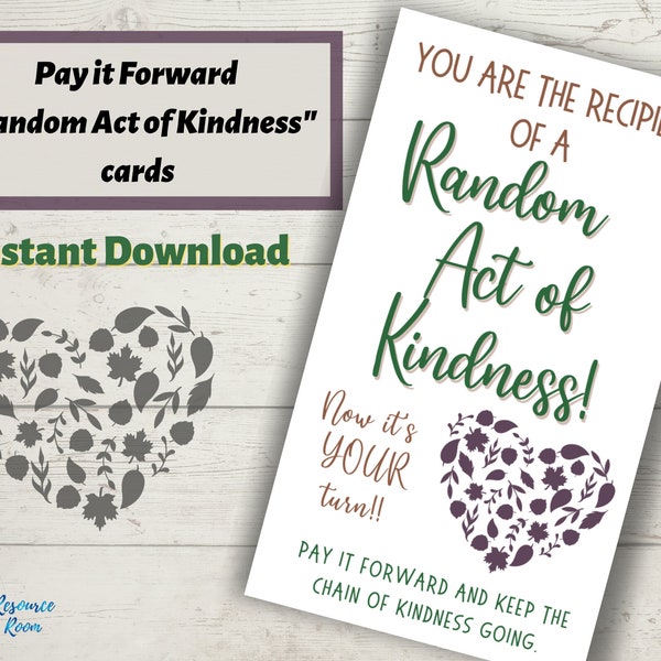 Random Act of Kindness Cards | Pay it Forward Kindness | Printable Acts of Kindness Cards