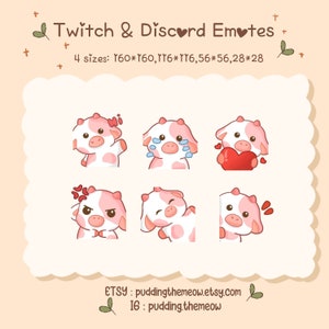 Twitch | Discord Emotes(6) | Cute pink cow.