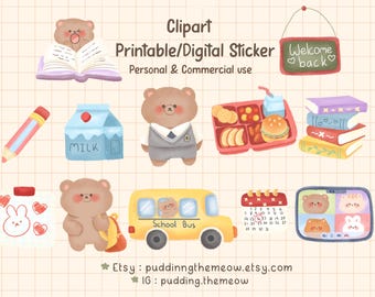 Cute Back To School Clipart | Printable Digital Sticker | Clipart png | commercial