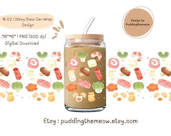Cute Hot Pot 16Oz Libbey Glass Can Wrap PNG | Cute Glass Can Wrap PNG | commercial