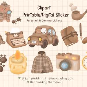 Clipart de detetive fofo | Adesivo digital para impressão | Clipart PNG | comercial