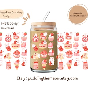 Cute Strawberry 16Oz Libbey Glass Can Wrap PNG | Cute Glass Wrap PNG | commercial