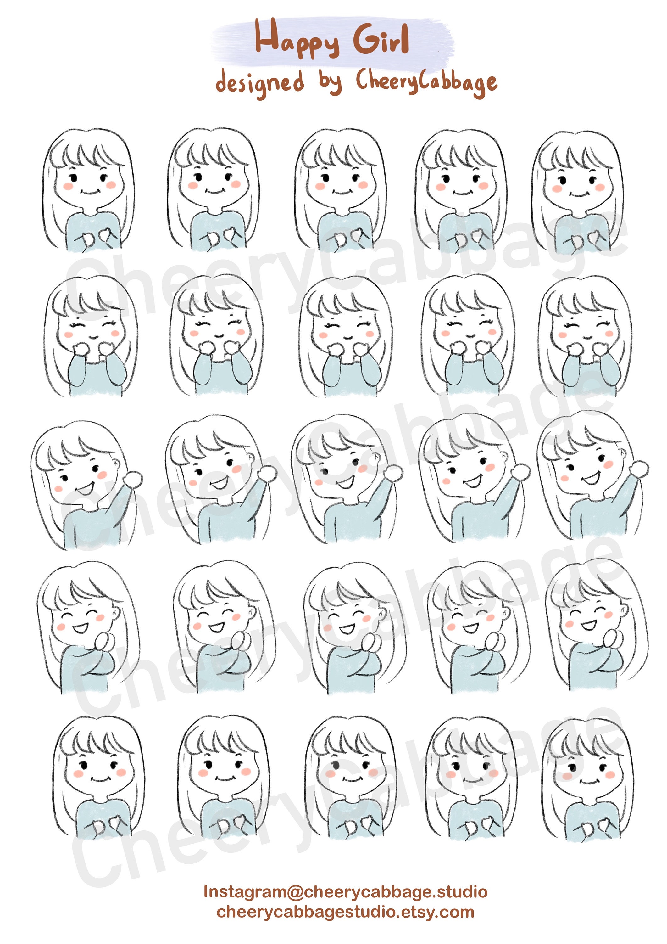 happy girl printable planner stickers digital etsy