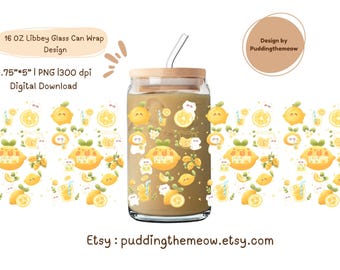 Cute Lemonade 16Oz Libbey Glass Can Wrap| Cute Glass Can Wrap png | commercial
