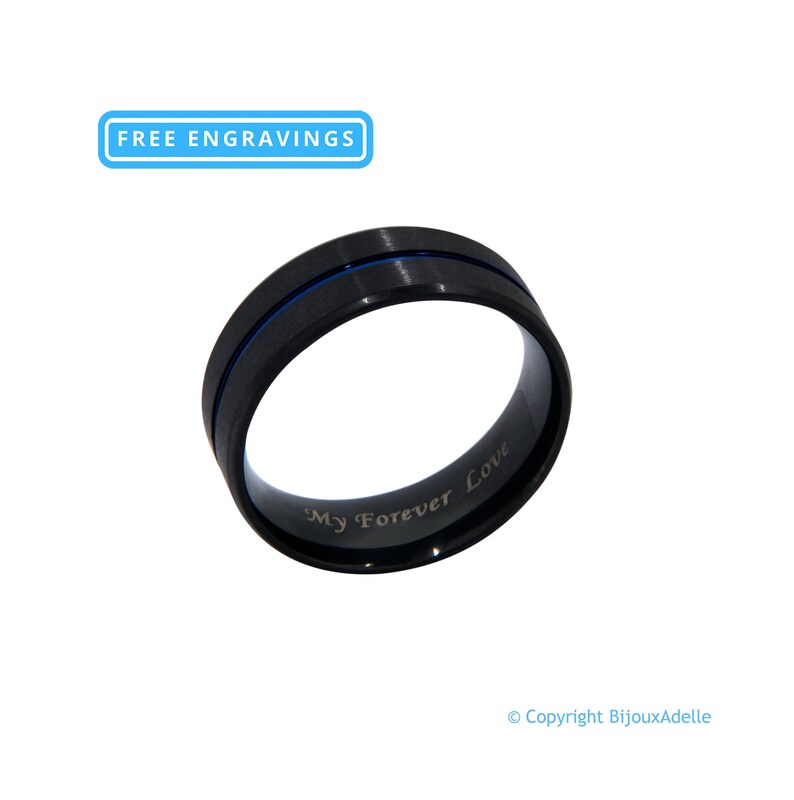 Personalized Tungsten Ring with Blue Inlay and Engraved Phrase Personalized Engagement Ring for Men Wedding Ring Promise Ring For Him M11