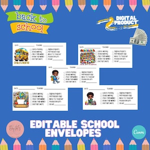 Editable School Money Envelopes for Parents – BOYS - Digital Back to School Printable for Lunch, Field Trips, Book Fair – Canva Template