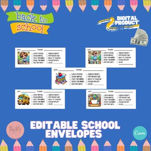 Editable School Money Envelopes for Parents – BOYS - Digital Back to School Printable for Lunch, Field Trips, Book Fair – Canva Template