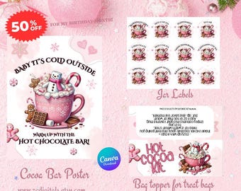 Decorazioni per bar di cioccolata calda per le feste - Kit fai da te stampabile per feste di Natale