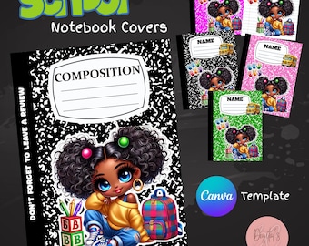 5 Back-to-School Printables for Girls – Editable Canva Notebook Cover Templates – Colorful, and Easy to Use
