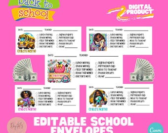 Editable School Money Envelopes for Parents – Digital Back to School Printable for Lunch, Field Trips, Book Fair – Canva Template